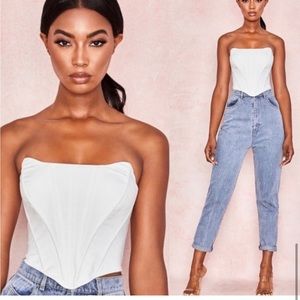 House of CB Juana White Corset Crop Top Boning Size Large +